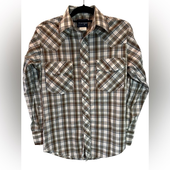 Men's Wrangler Long Sleeve Pearl Snap Up Shirt Western Striped Brown Small - Picture 1 of 6